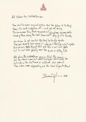 Lot #2073 Bob Dylan Handwritten and Signed Lyrics for 'All Along the Watchtower'