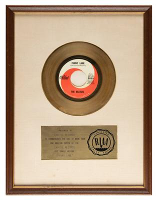 Lot #2025 Beatles RIAA Sales Award for 'Penny Lane'
