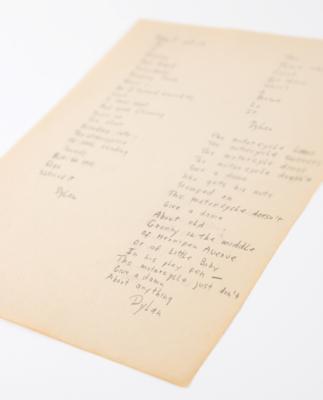 Lot #2071 Bob Dylan Triple-Signed Handwritten Poems: 