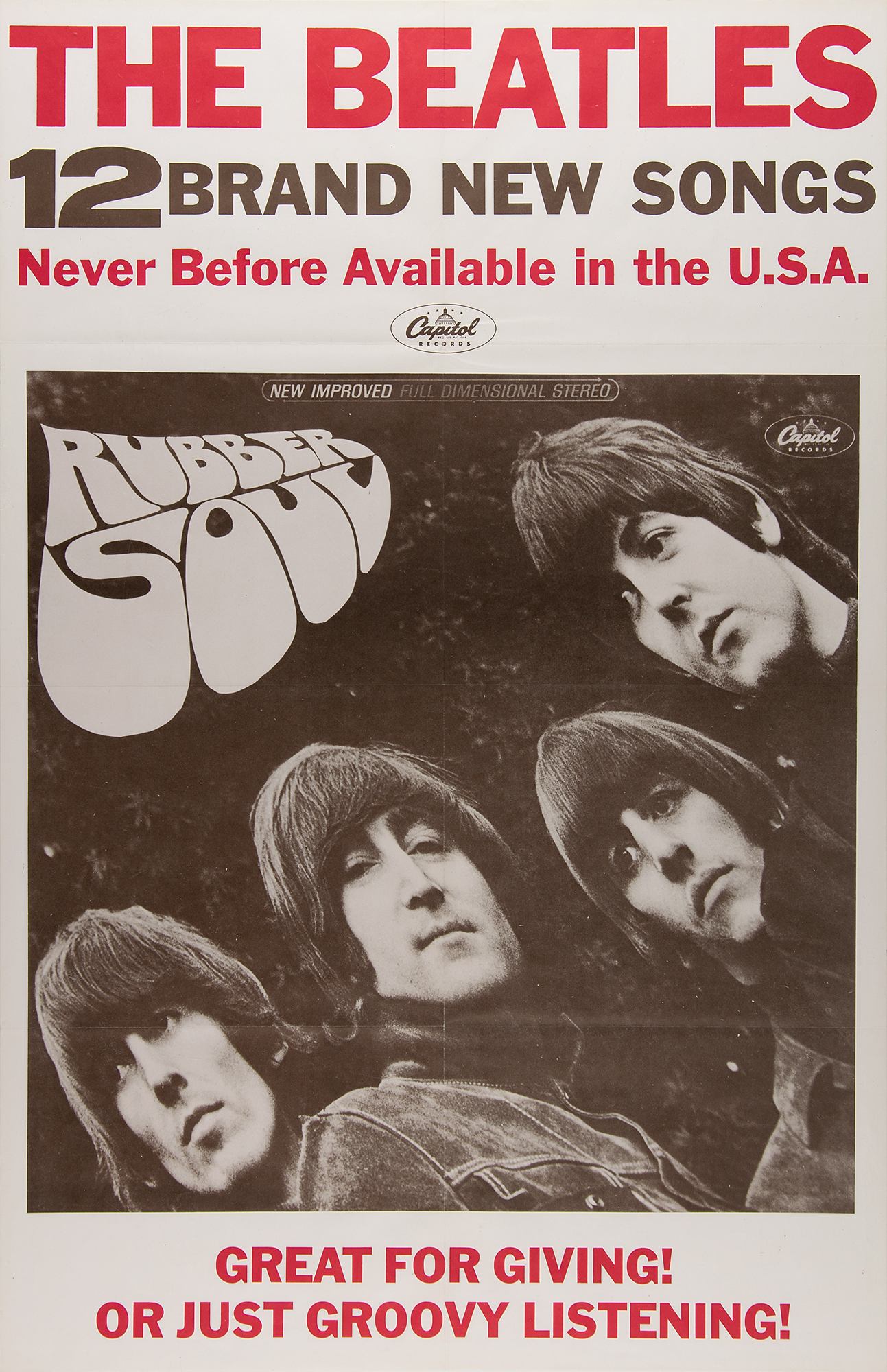 Lot #2022 Beatles 1965 Capitol Records Promotional Poster for Rubber Soul