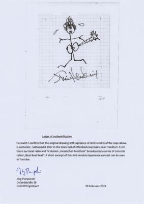Lot #2085 Jimi Hendrix Original Sketch with Signature - Image 3