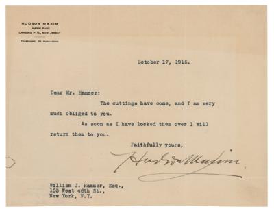 Lot #254 Hudson Maxim Typed Letter Signed - Image 1