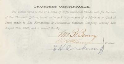 Lot #228 E. H. Harriman Signed Fernandina and Jacksonville Railroad Company Bond - Image 2