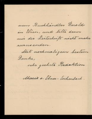 Lot #455 Marie von Ebner-Eschenbach Autograph Letter Signed - Image 2