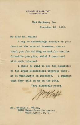 Lot #104 William H. Taft Typed Letter Signed