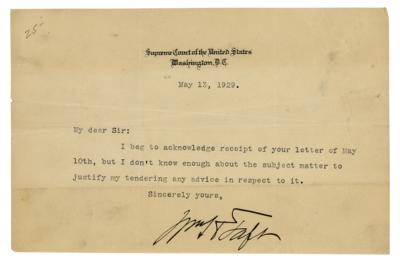 Lot #105 William H. Taft Typed Letter Signed