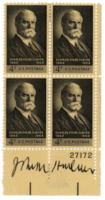 Lot #227 John Marshall Harlan II Signed Stamp Block - Image 1