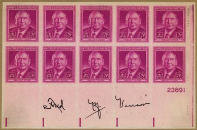 Lot #308 Fred M. Vinson Signed Stamp Block - Image 1