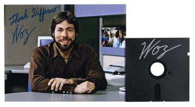 Lot #188 Apple: Steve Wozniak Signed Photograph and Floppy Disc - Image 1