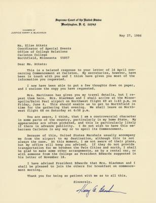 Lot #194 Harry Blackmun Typed Letter Signed