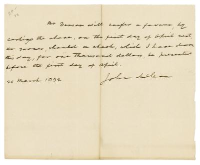 Lot #257 John McLean Autograph Letter Signed