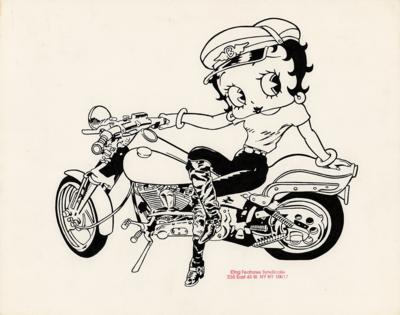 Lot #639 Betty Boop on Motorcycle pen and ink drawing by Ned Sonntag - Image 1