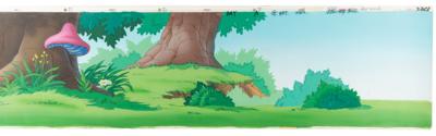 Lot #850 Mushroom forest production cel overlay and matching super-pan production background from The Smurfs