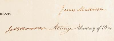 Lot #3 James Madison and James Monroe Document Signed as President and as Acting Secretary of State - Image 2