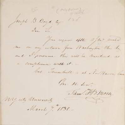 Lot #148 Samuel F. B. Morse Autograph Letter Signed - Image 3