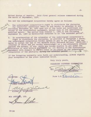 Lot #567 Alfred Hitchcock and James Stewart Document Signed for Rear Window - Image 3