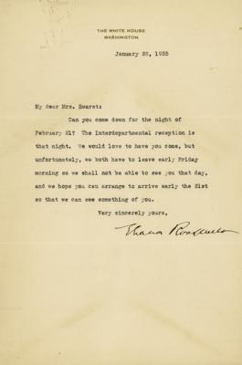 Lot #99 Eleanor Roosevelt Typed Letter Signed as First Lady to the Wife of William Randolph Hearst - Image 1