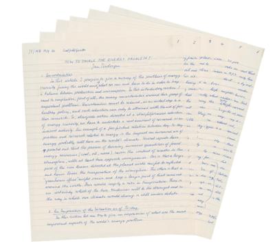 Lot #301 Jan Tinbergen Autograph Manuscript Signed