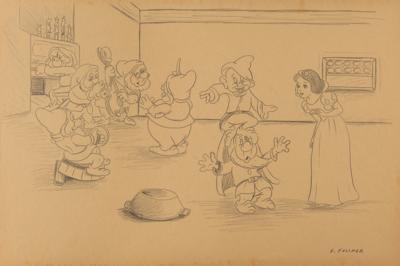 Lot #665 Frank Follmer preliminary concept drawing from Snow White and the Seven Dwarfs