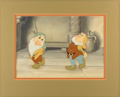 Lot #669 Bashful and Happy production cel and master production background from Snow White and the Seven Dwarfs - Image 2