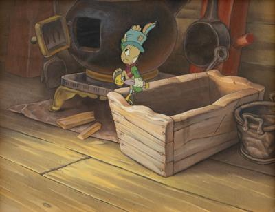 Lot #711 Jiminy Cricket production cel and master production background from Pinocchio - Image 1