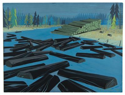 Lot #820 Eyvind Earle watercolor master background painting from Paul Bunyan - Image 1