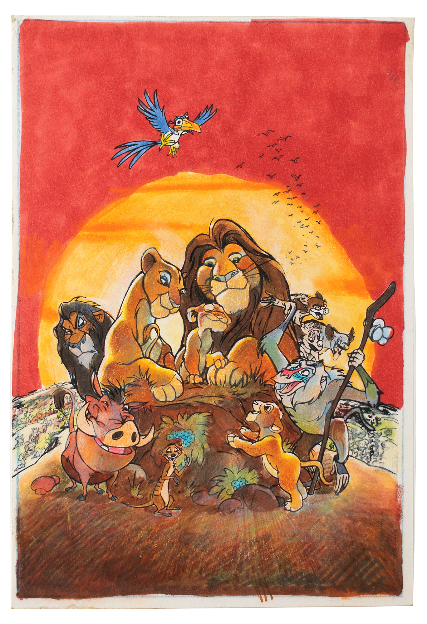 Lot #801 Full cast publicity painting from The Lion King