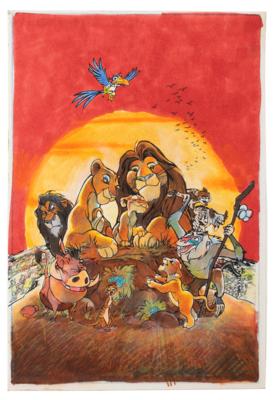 Lot #801 Full cast publicity painting from The Lion King