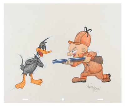 Lot #830 Daffy Duck and Elmer Fudd original drawing by Virgil Ross