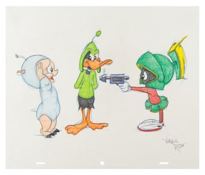 Lot #832 Marvin the Martian, Daffy Duck, and Porky Pig original drawing by Virgil Ross