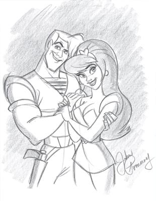 Lot #868 John Pomeroy publicity drawing of Ace and Kimberly from Space Ace - Image 1