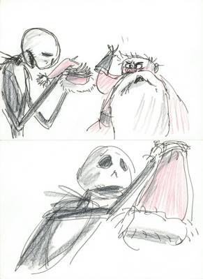 Lot #795 Jorgen Klubien production storyboard drawings of Jack Skellington and Santa Claus from The Nightmare Before Christmas - Image 1