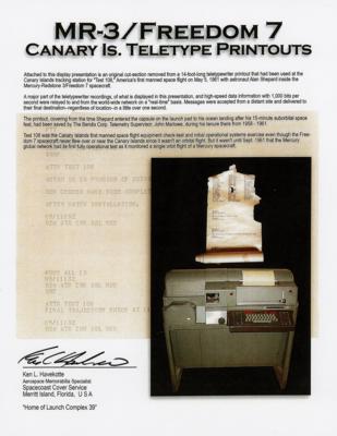 Lot #387 Mercury-Redstone 3: Freedom 7 (2) Canary Island Teletype Printout Sheets - Image 3