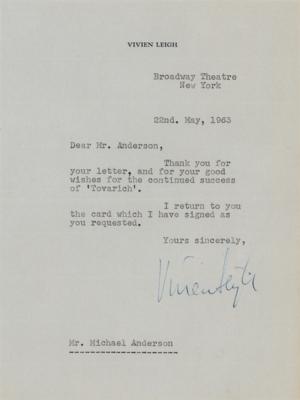Lot #598 Vivien Leigh Typed Letter Signed