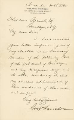 Lot #75 Benjamin Harrison Letter Signed