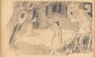 Lot #670 Ferdinand Horvath concept drawing of Snow White and scary trees from Snow White and the Seven Dwarfs