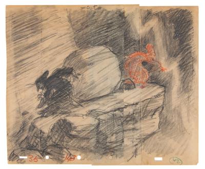 Lot #671 Wicked Witch and boulder production layout drawing from Snow White and the Seven Dwarfs - Image 1