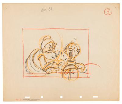 Lot #673 Happy and Dopey concept storyboard drawing from Snow White and the Seven Dwarfs - Image 1