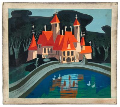 Lot #812 Mary Blair concept painting of Lady Tremaine's Chateau from Cinderella