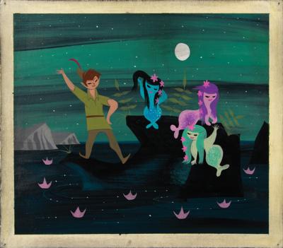 Lot #816 Mary Blair concept painting of Peter Pan and mermaids from Peter Pan
