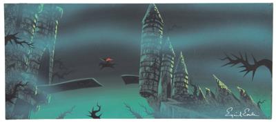 Lot #818 Eyvind Earle concept storyboard painting and mood study of Prince Phillip and Samson from Sleeping Beauty - Image 1
