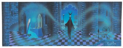 Lot #819 Eyvind Earle large concept storyboard painting of Princess Aurora and Maleficent from Sleeping Beauty
