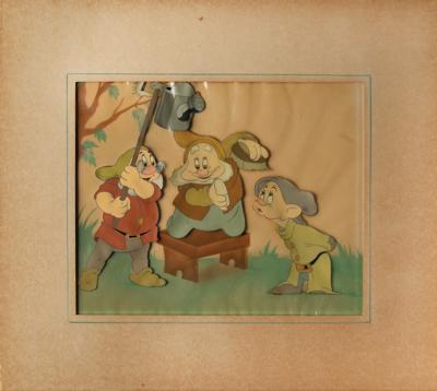 Lot #678 Doc, Happy, and Dopey production cel set-up from Snow White and the Seven Dwarfs - Image 2