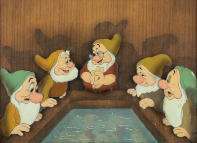 Lot #680 Bashful, Happy, Doc, Sneezy, and Sleepy production cel set-up from Snow White and the Seven Dwarfs