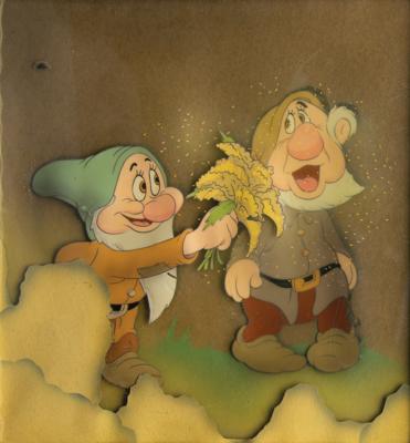 Lot #681 Bashful and Sneezy production cel set-up from Snow White and the Seven Dwarfs - Image 1