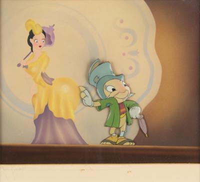 Lot #718 Jiminy Cricket production cel set-up from Pinocchio - Image 1
