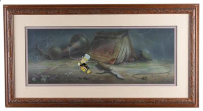 Lot #720 Jiminy Cricket production cel and super panorama production master background from Pinocchio - Image 2