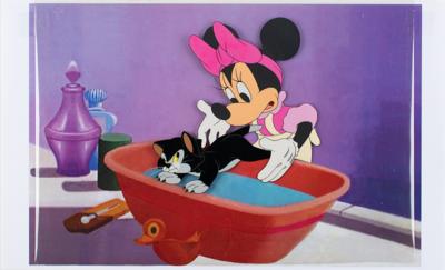 Lot #731 Minnie Mouse and Figaro production cel from Bath Day - Image 1