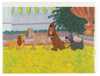 Lot #748 Lady, Tramp, Trusty, and Jock production cel from Lady and the Tramp