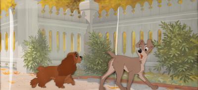 Lot #750 Lady and Tramp production cels and hand-painted production background from Lady and the Tramp - Image 1